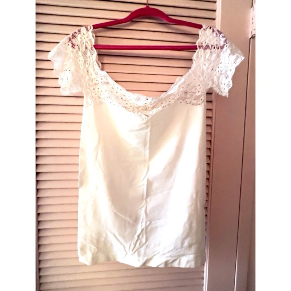 Lace Off Shoulder Top SoHo LADY Compression 1 Sz PLUS WHITE Stretch Comfortable